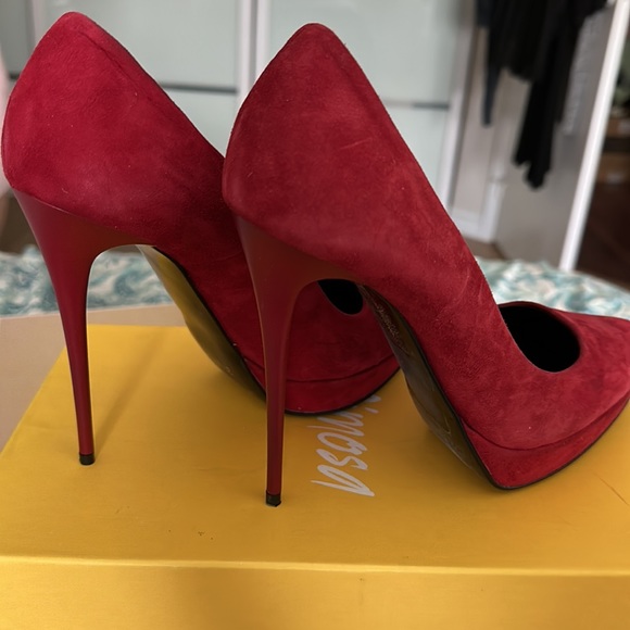 Red Suede Mimosa Platform Heels - Picture 3 of 4